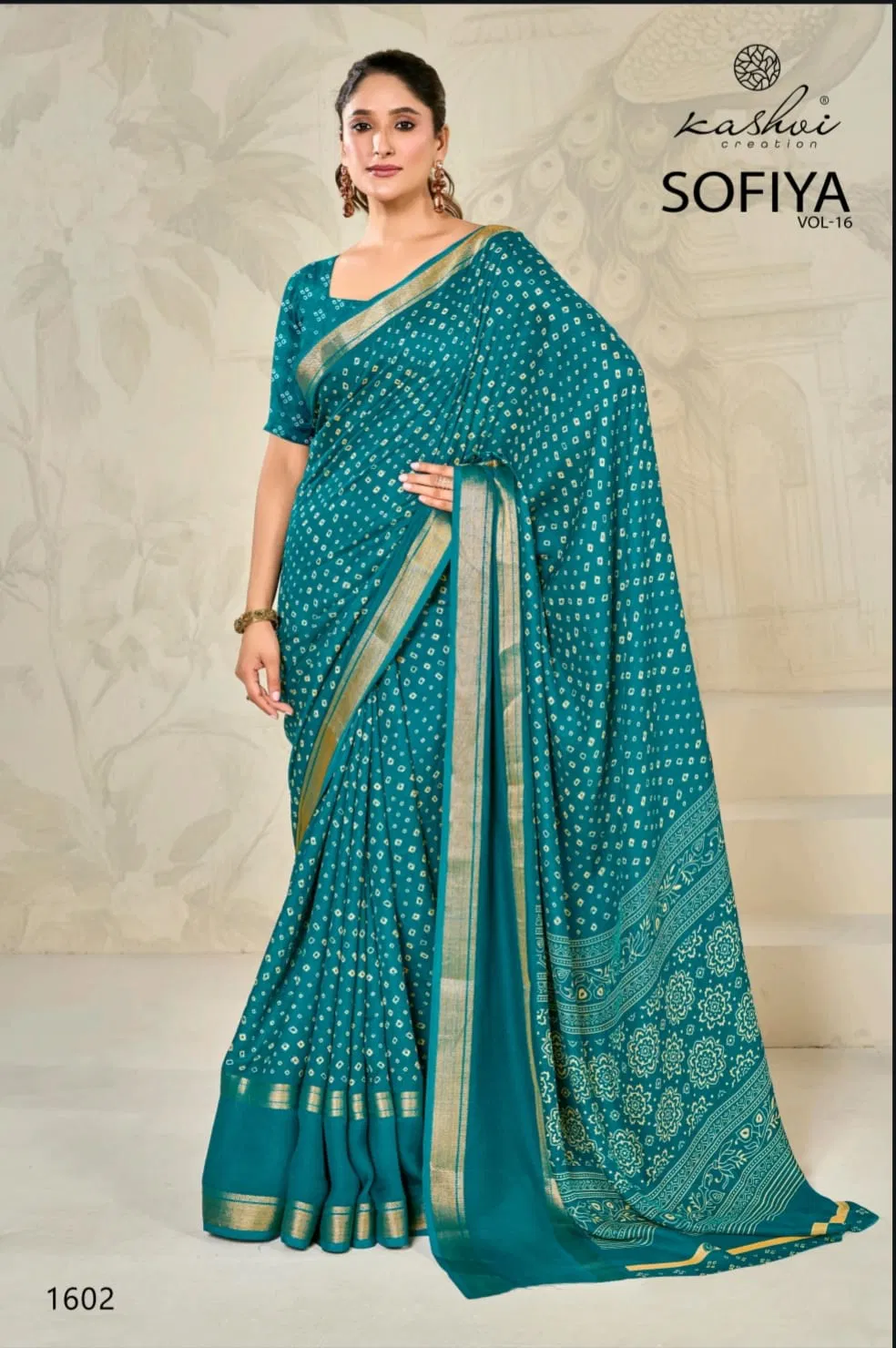 Sofiya Vol 16 By Kashvi Moss Zari Border Printed Wholesale Saree In India